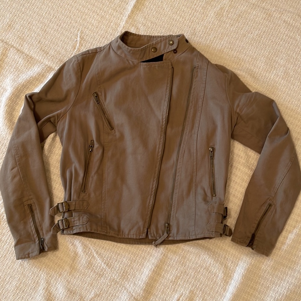 MANGO tan brown cotton biker jacket, size M - Picture 5 of 7